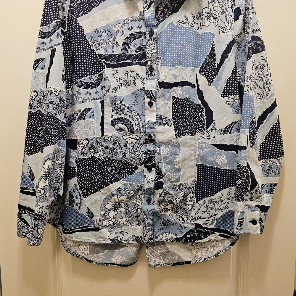 Chico's Navy and Light Blue Patchwork Button Down… - image 5